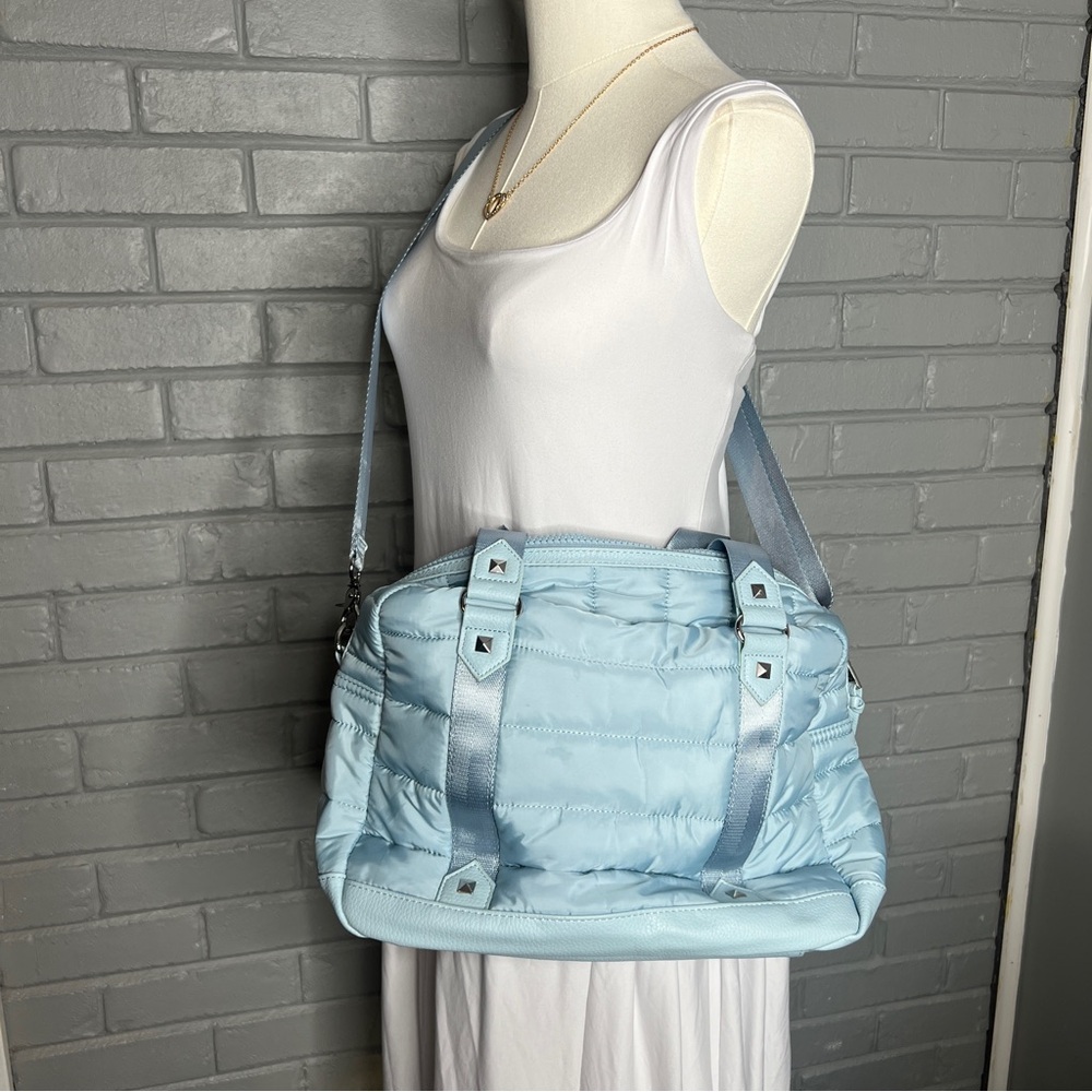CYNTHIA ROWLEY Light Blue Nylon Channel Weekender - Picture 5 of 16